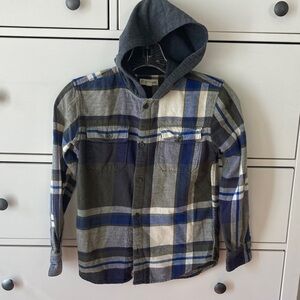 Tucker + Tate Men's Plaid Hooded Shirt - Blue, Gray, White